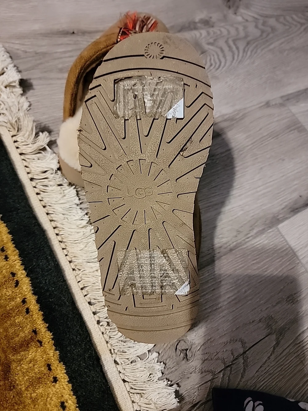 UGG Chestnut Suede Shearling Mule Slippers with Decorative Tassel